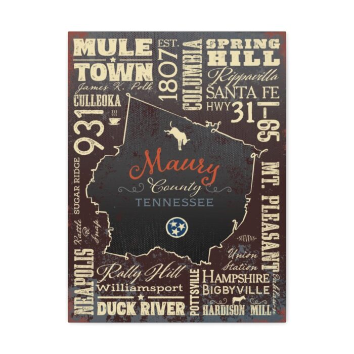 Maury County Canvas Art Print - "Maury County Places" - 18" x 24"